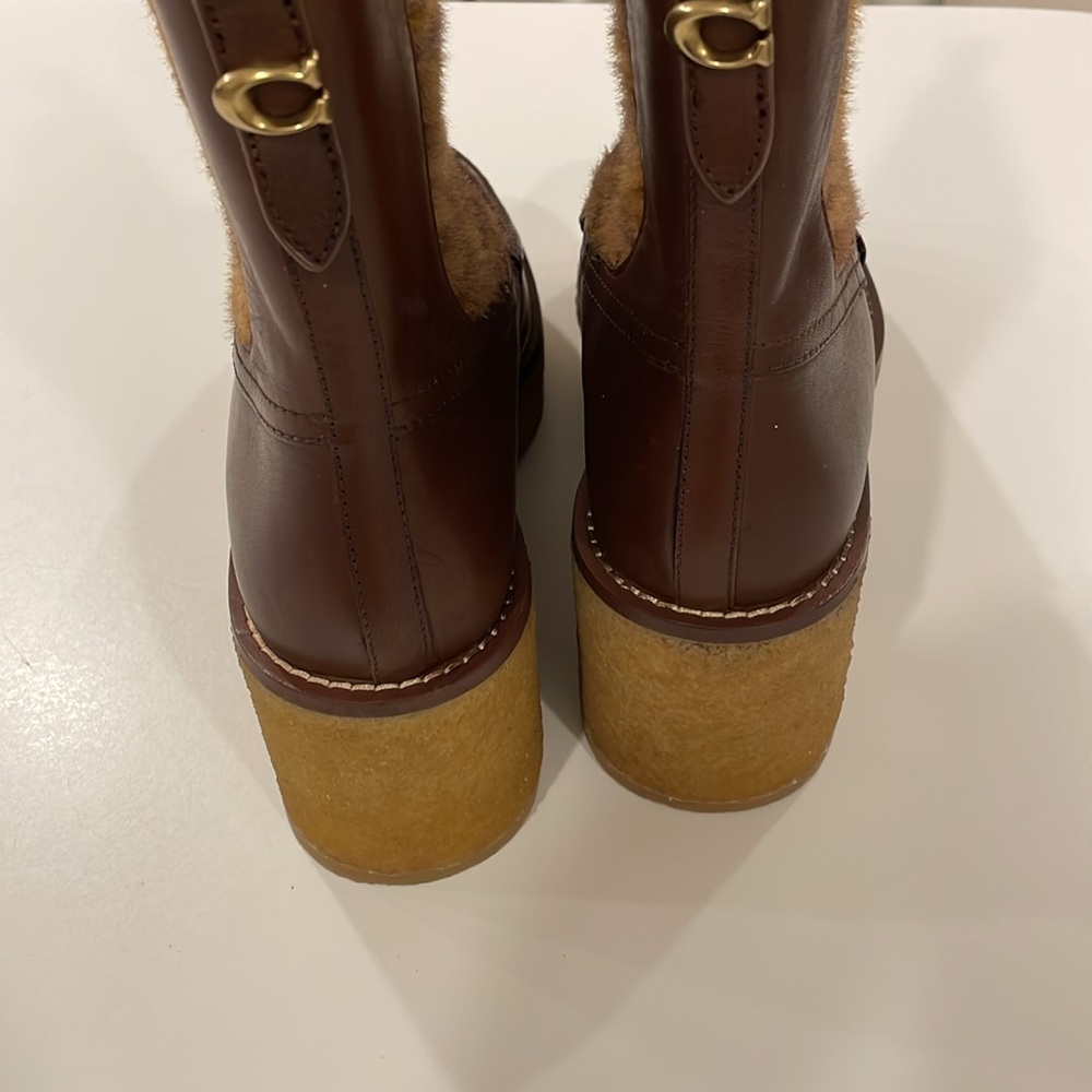 NEW COACH DELANEY WOMENS LEATHER FAUX FUR CHELSEA BOOTS brown tones in size 9.5 - Picture 9 of 15
